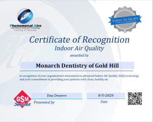 Certificate of Recognition for indoor air quality